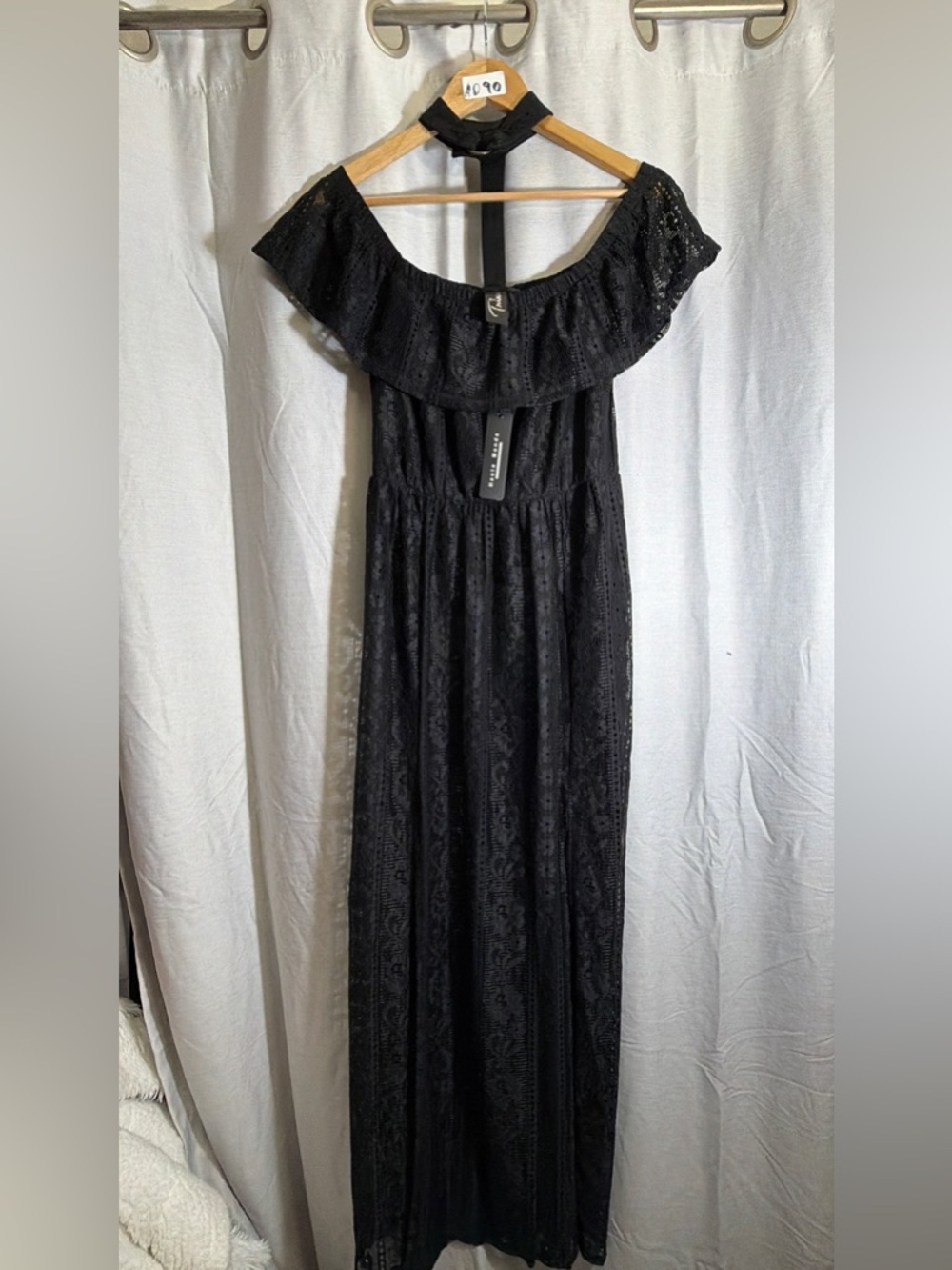 Haute Monde Black Lace Off-Shoulder Maxi Dress